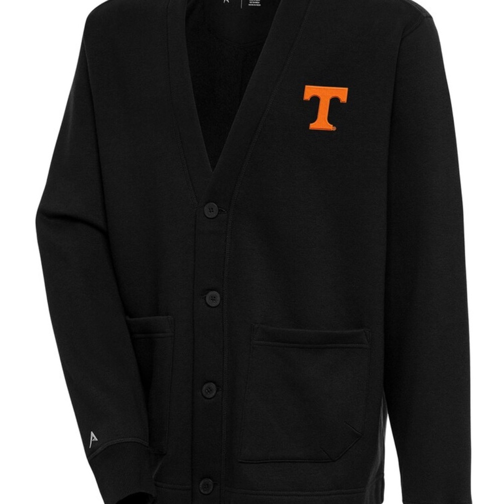 Antigua Black Cardigan with Orange T Logo